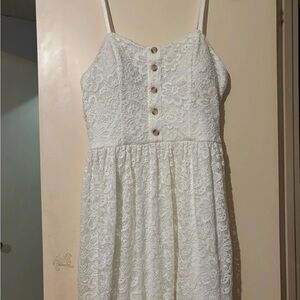 Iz Byer White Lace Mini Dress lined Sleeveless Large